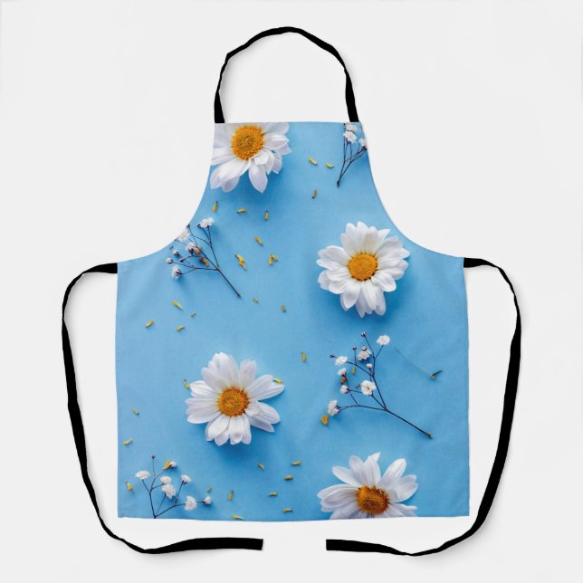 Floral Daisy Pattern - Light Blue Apron (Front)