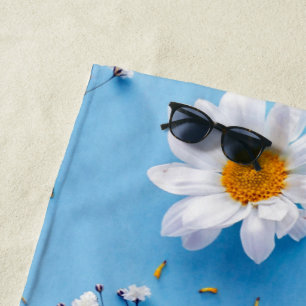 Floral Daisy Pattern - Light Blue Beach Towel