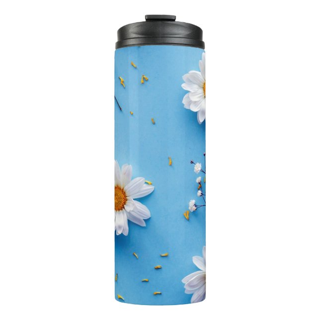 Floral Daisy Pattern - Light Blue Thermal Tumbler (Front)