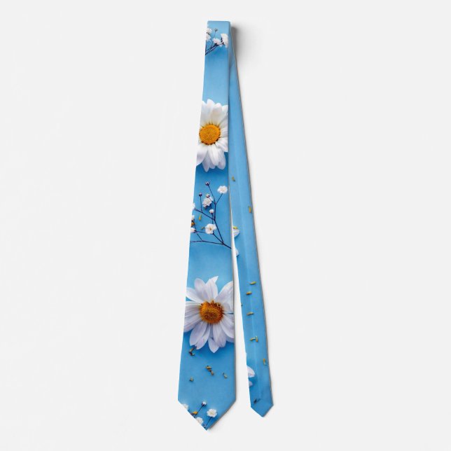 Floral Daisy Pattern - Light Blue Tie (Front)