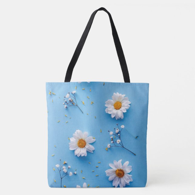 Floral Daisy Pattern - Light Blue Tote Bag (Front)