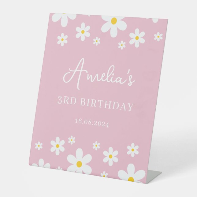 Floral Daisy Pink Birthday Pedestal Sign (Front)