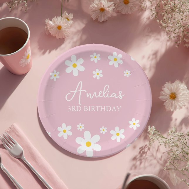 Floral Daisy Pink Birthday Plate (Creator Uploaded)