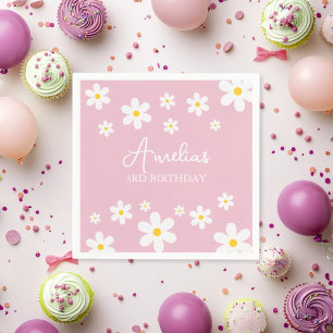Floral Daisy Pink Personalised Napkin
