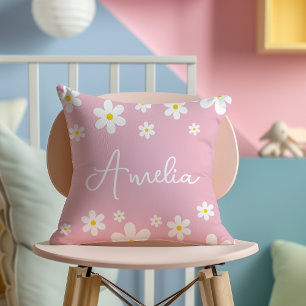 Floral Daisy Pink Personalised Nursery Cushion