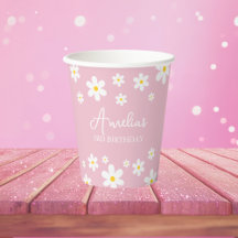 Floral Daisy Pink Personalised Paper Cup