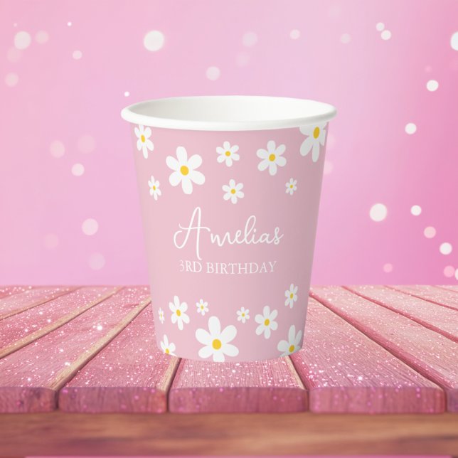 Floral Daisy Pink Personalised Paper Cup (Creator Uploaded)