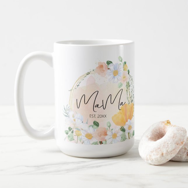 Floral Daisy & Tulip Mama Mug – Personalised Gift (With Donut)