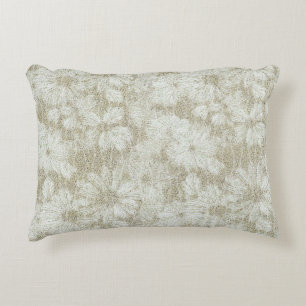 Floral Daisy Velvety Cream Texture Decorative Cushion