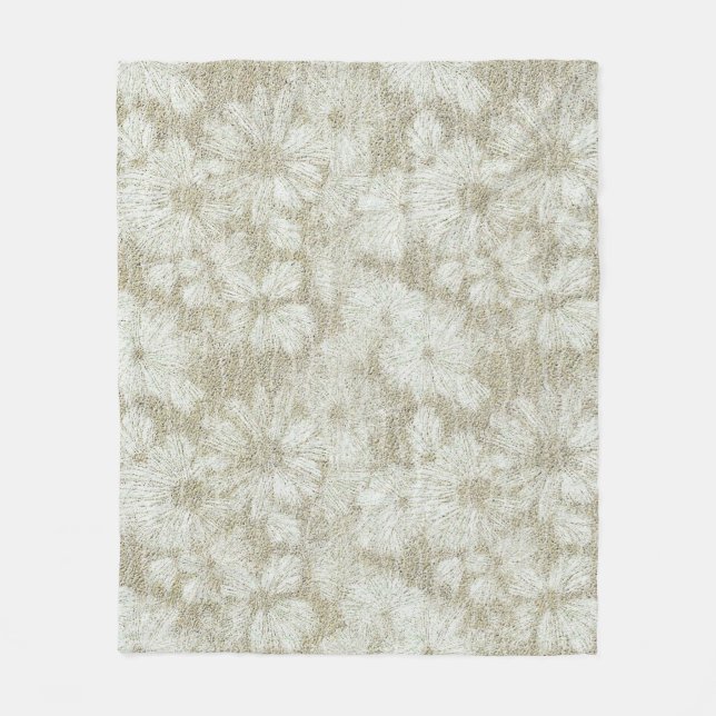 Floral Daisy Velvety Cream Texture Fleece Blanket (Front)
