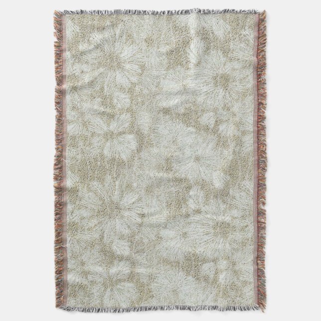 Floral Daisy Velvety Cream Texture Throw Blanket (Front Vertical)