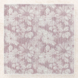 Floral Daisy Velvety Dusty Pink Glass Coaster
