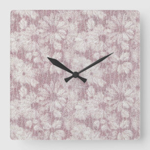 Floral Daisy Velvety Dusty Pink Square Wall Clock