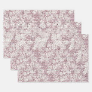 Floral Daisy Velvety Dusty Pink Wrapping Paper Sheet