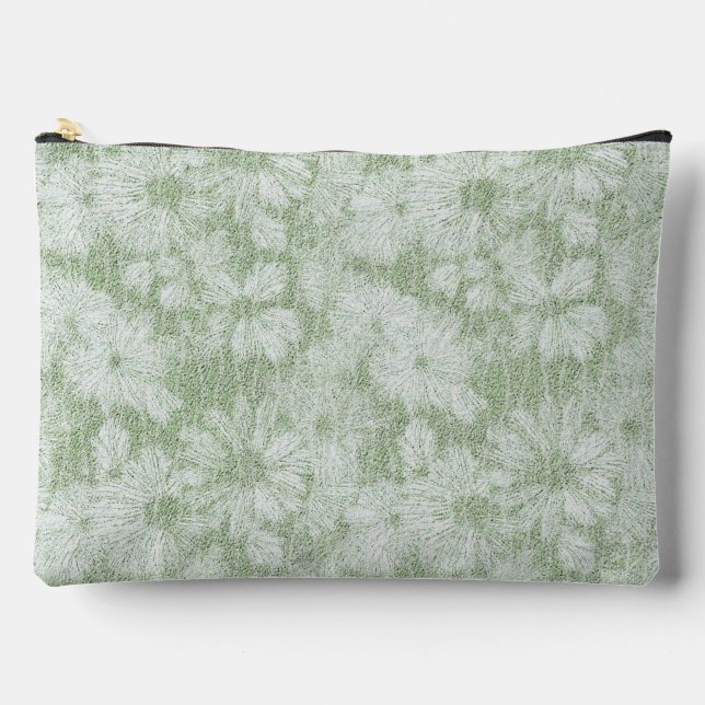 Floral Daisy Velvety LIme Green Accessory Pouch (Front)
