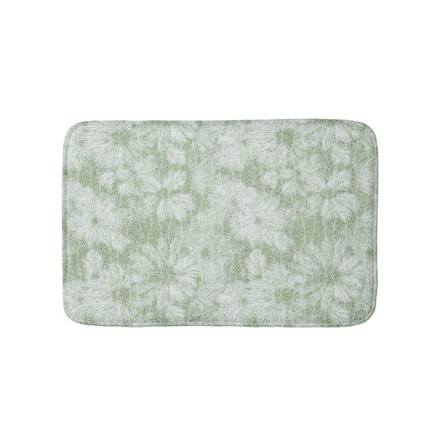 Floral Daisy Velvety LIme Green Bath Mat (Front)