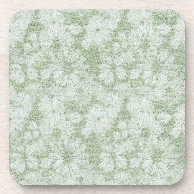 Floral Daisy Velvety LIme Green Coaster (Front)