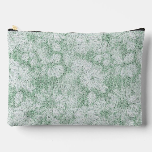 Floral Daisy Velvety Mint Green  Accessory Pouch (Front)