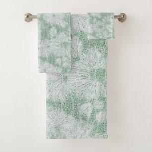 Floral Daisy Velvety Mint Green Bath Towel Set
