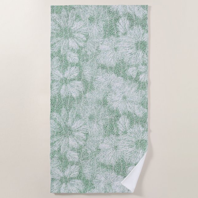 Floral Daisy Velvety Mint Green  Beach Towel (Front)