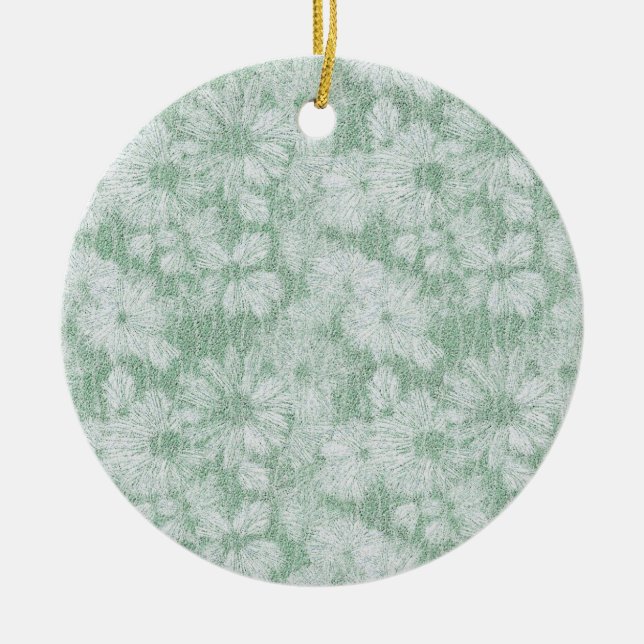 Floral Daisy Velvety Mint Green  Ceramic Tree Decoration (Front)