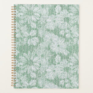 Floral Daisy Velvety Mint Green Planner