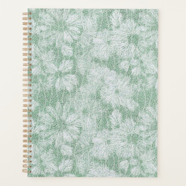 Floral Daisy Velvety Mint Green  Planner (Front)