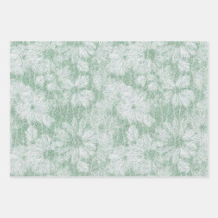 Floral Daisy Velvety Mint Green Wrapping Paper Sheet