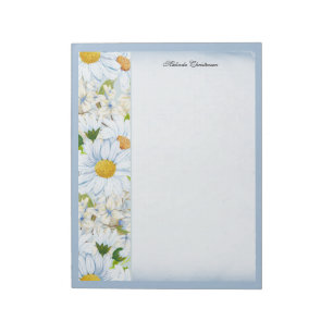 Floral Daisy Vintage Dusty Blue Watercolor Name  Notepad