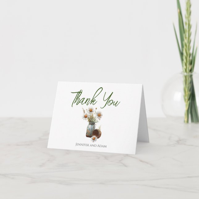 Floral Daisy Wedding Rustic  Thank You Card (Front)