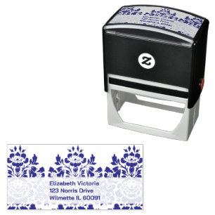 Floral damask address self-inking stamp