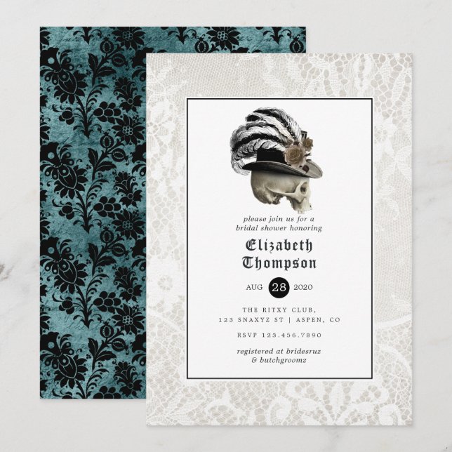 Floral Damask and Lace Gothic Bridal Shower Invitation (Front/Back)