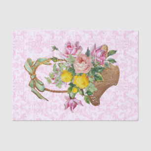 Floral  Damask and Pink Roses in Basket Craft  Tissue Paper