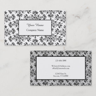 Floral Damask Black White Editable Business Cards
