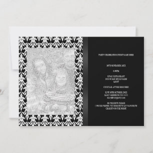 Floral Damask Black & White Photo All Events Invitation
