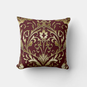 Floral damask burgundy and gold, elegant, vintage  cushion