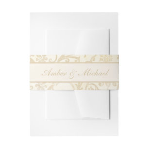 Floral Damask Creme and Beige Wedding Invitation Belly Band