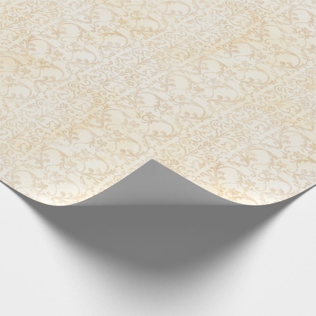 Floral Damask Creme and Beige Wedding Wrapping Paper (Corner)