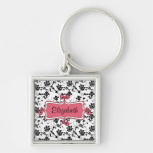 Floral Damask Custom Name Keychain