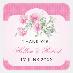Floral Damask Elegant Wedding Thank You Favour Square Sticker