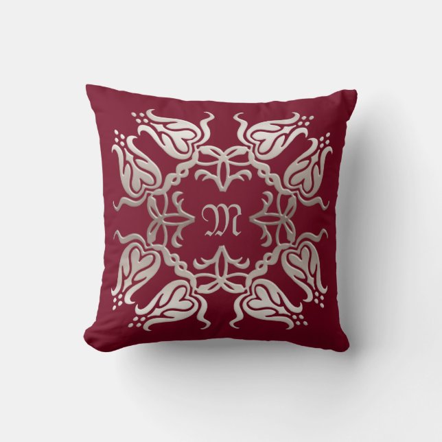 floral damask golden element.monogram. cushion (Front)