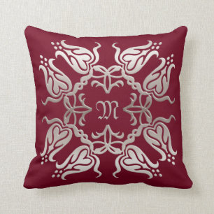 floral damask golden element.monogram. cushion