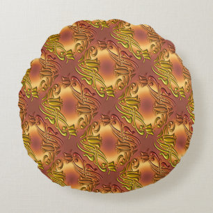 Floral damask golden pattern round cushion