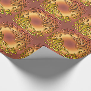 Floral damask golden pattern wrapping paper