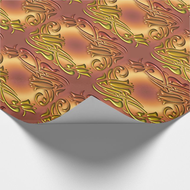 Floral damask golden pattern wrapping paper (Corner)
