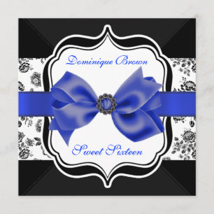 Floral Damask Invite with Blue Bow