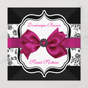 Floral Damask Invite with Pink Bow