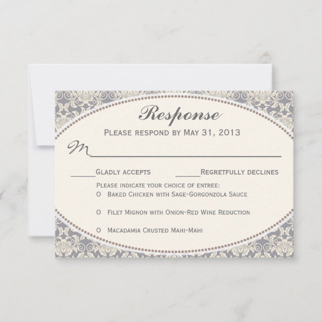 Floral Damask Lace RSVP Wedding Response Cards (Front)