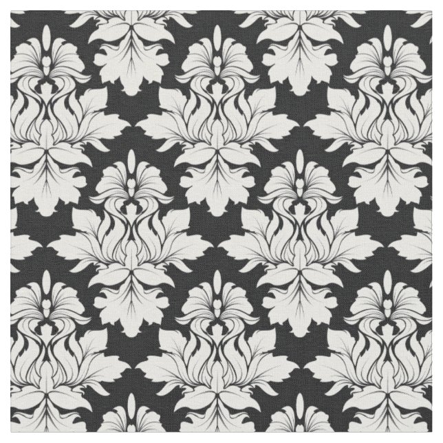 Floral Damask on Black Fabric 2 (Close Up)