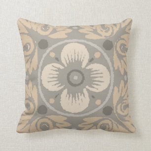 Floral Damask Pattern Pillow in Grey, Tan & Beige
